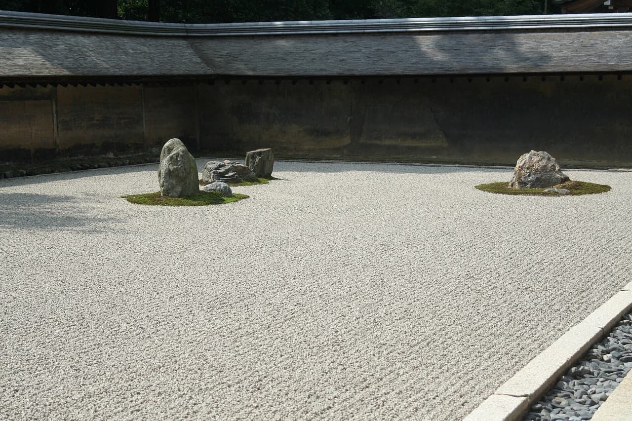 The karesansui rock garden at Ryoan-ji, Kyoto