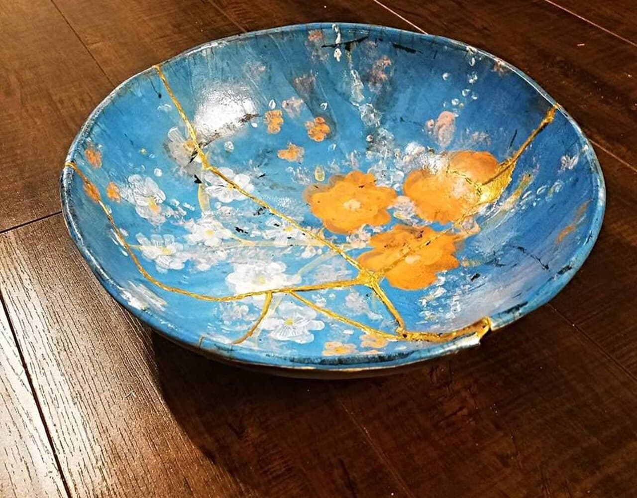 Hand Pinted Kintsugi Pottery Bowl