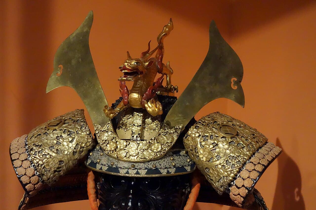 Samurai armor with Matsumae family crest, Japan, view 3 (helmet) - Glenbow Museum