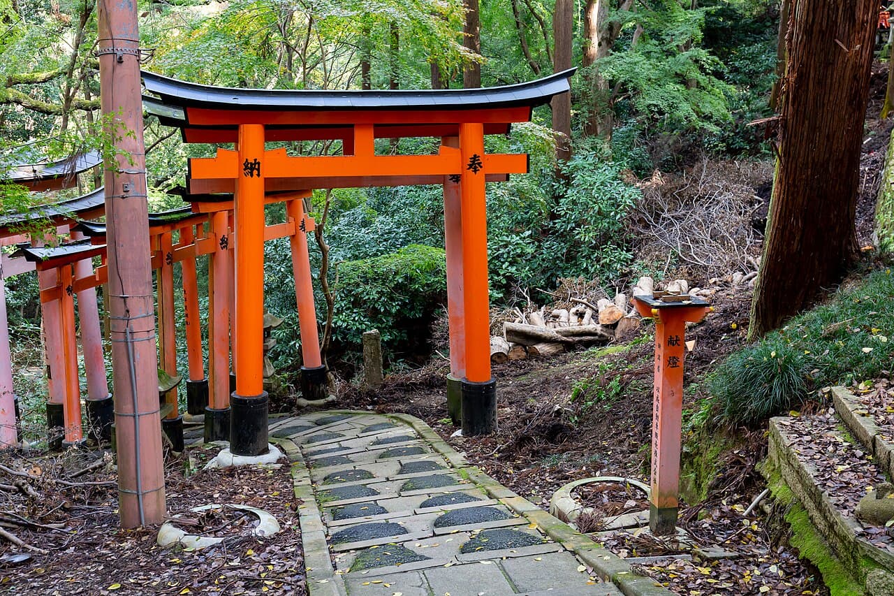 Rows of red torii gates at Fushimi Inari Taisha, Kyoto